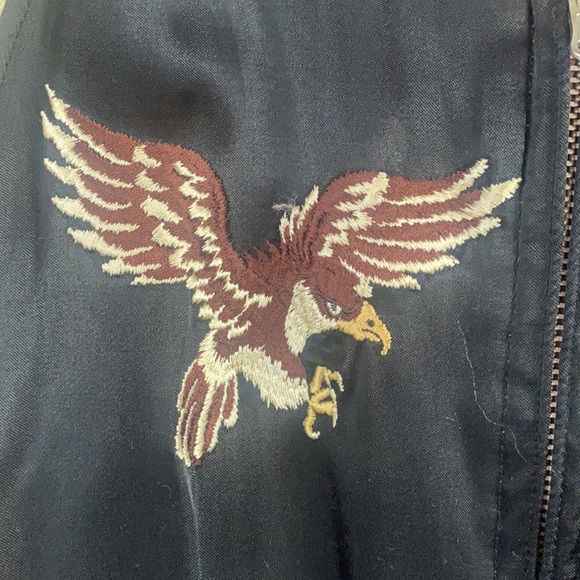 Vintage Silk Embroidered souvenir Bomber jacket- reversible L - Picture 9 of 10
